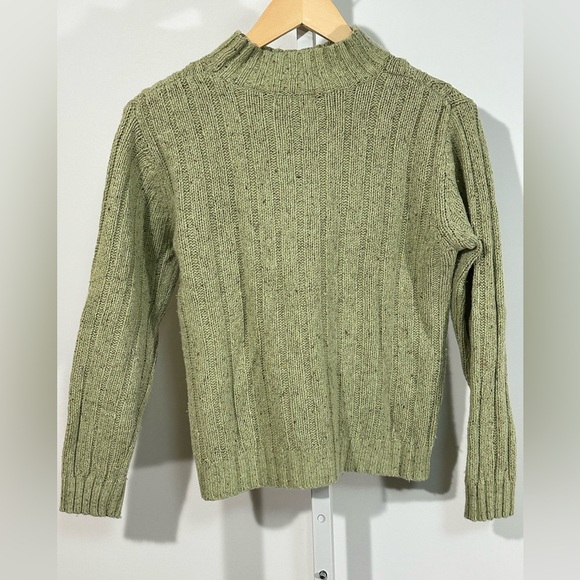 Vintage silk/wool St. John’s Bay Cable Knit Mock Neck Sweater Green | Size Small - Picture 4 of 5